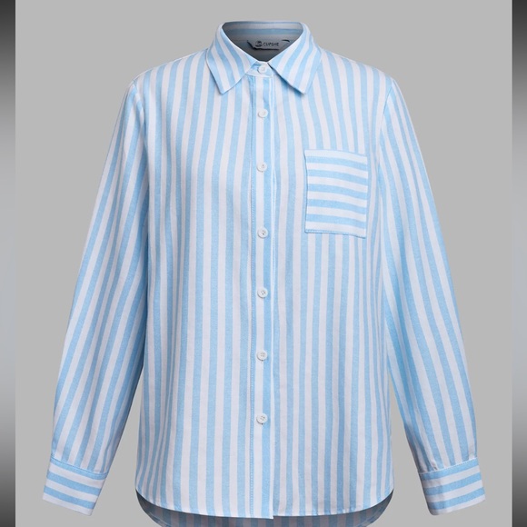 NWT x JJD By the Shore Striped Shirt Striped Blue and White Button-Up Shirt - Picture 6 of 15
